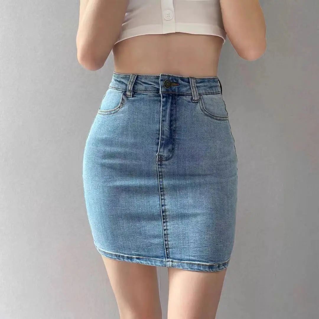 Hnewly Skirts Women America Vintage High Waist Stretchy Bodycon Slim A-line Mini Sexy Denim Jupe Fashion Harajuku Simple Casual Ladies