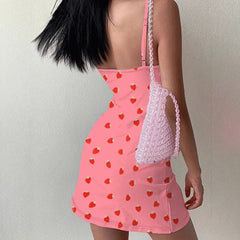 Hnewly  Women's Dress Pure & Sexy Ribbed V-Neck Camisole Dress with Strawberry Print for Lover's Day