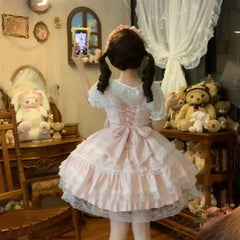 Hnewly  Cosplay Japanese Style Kawaii Lolita Skirts Women Party Vintage Sweet Lace Bow Birthdays Cake Skirt Harajuku Y2k Bandage Dress