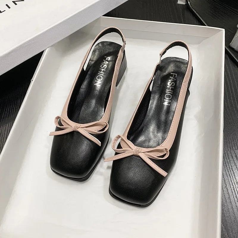 Hnewly Summer Women's Flats Sliver Boat Shoes Square Toe Slip on Flat Shoes for Woman Ballet Flats Comfortable Bow Women's Sandals