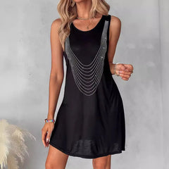 Hnewly  Summer Diablo Solid Color Women Round Neck Sleeveless Comfortable Casual Loose Commuting Printing Simplicity Fashion Short Skirt