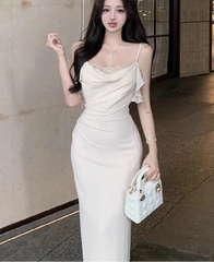 Hnewly  Woman Dress Sleeveless Lace Patchwork Slim Backless Sweet Elegant Temperament Party Dresses Sexy Ladies Fashion