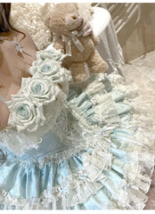 Hnewly  Summer New Princess Dress Women's Three-dimensional Rose Lace Stitching Lolita Dress Birthday Party Evening Dress Ball Gown
