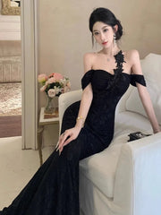 Hnewly  Woman Dress Slash Neck Sexy Flowers Off Shoulder Backless Vintage Elegant Temperament Party Mermaid Dress Female Cocktail