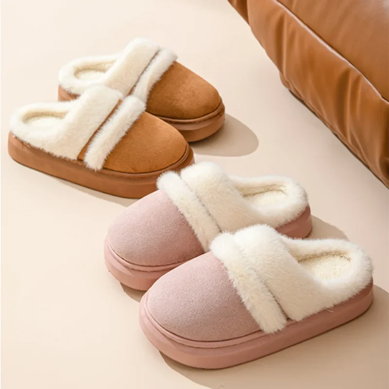 Hnewly Fashion Fluffy Plush Thick Bottom Slippers New Winter Womens Thicken Warm Slippers Casual Indoor Indoor Cotton Slides Shoes