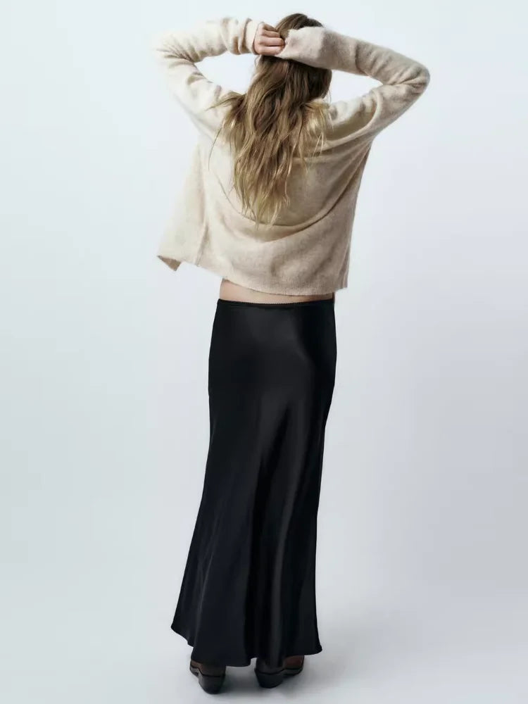 Hnewly Women Satin Skirt High Waist Midi Skirt Stylish Long Skirts For Women Fashion Chic And Elegant Woman Skirt Streetwear