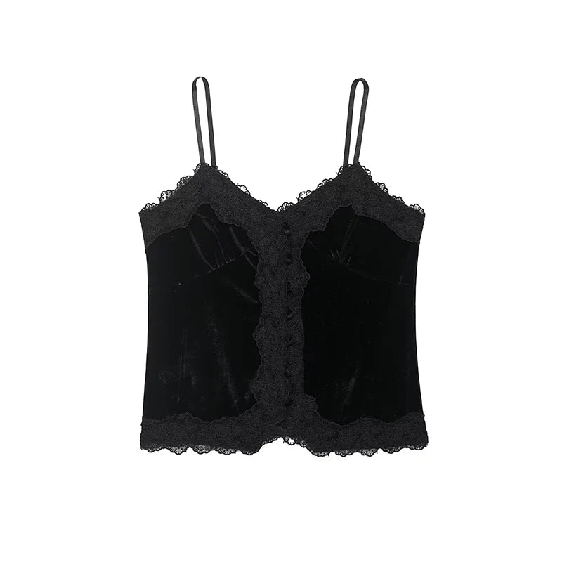 Hnewly  Lace Women's Camis Tops Spring New Fashion Slim V-neck Elegant Women Ball Party Blouse Chic Youth Holiday Tops