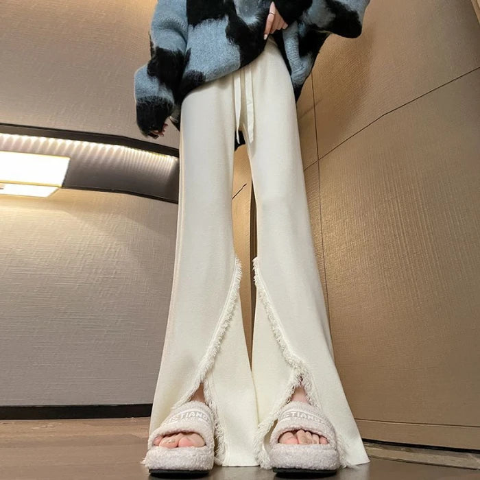 Hnewly  Flare Pants Women Thicken Autumn Winter Keep Warm Elegant  Joggers Korean Fashion Temper Casual Mopping Trousers Chic Womens
