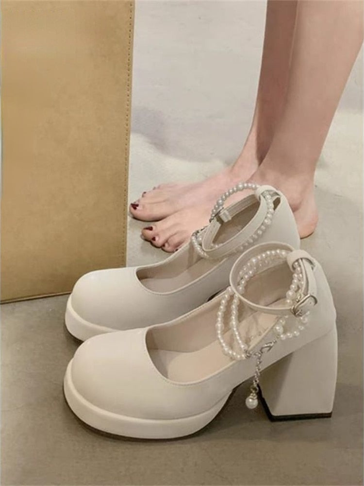 Hnewly French Style Elegant High Heels Sandals Office Lady Pure Color Korean Shoes Casual Non-Slip Round Toe Sandals Summer Chic