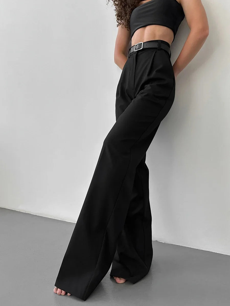 Hnewly Office Ladies Trousers Women High Waist Full Length Pants Female Pleated Wide Leg  Solid OL Pants for Women