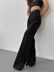 Hnewly Office Ladies Trousers Women High Waist Full Length Pants Female Pleated Wide Leg  Solid OL Pants for Women