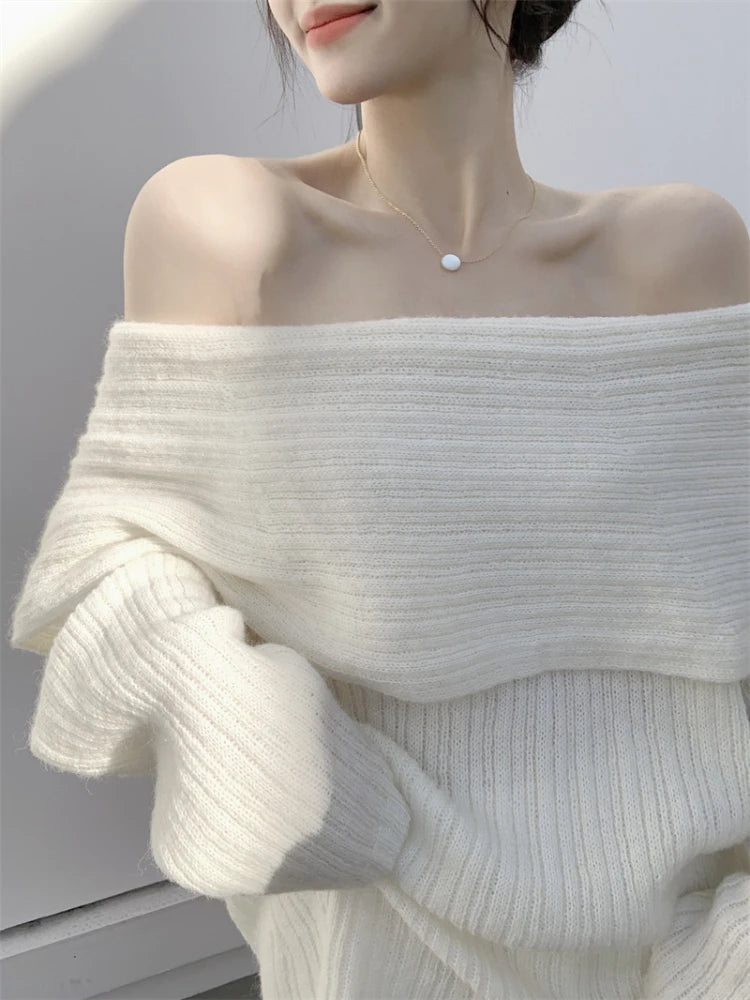Hnewly trashy outfits Autumn Design Sexy White Knitted Sweater Women Long Sleeve Pure Color Korean Fashion Y2k Clothing Elegant Pullover Female