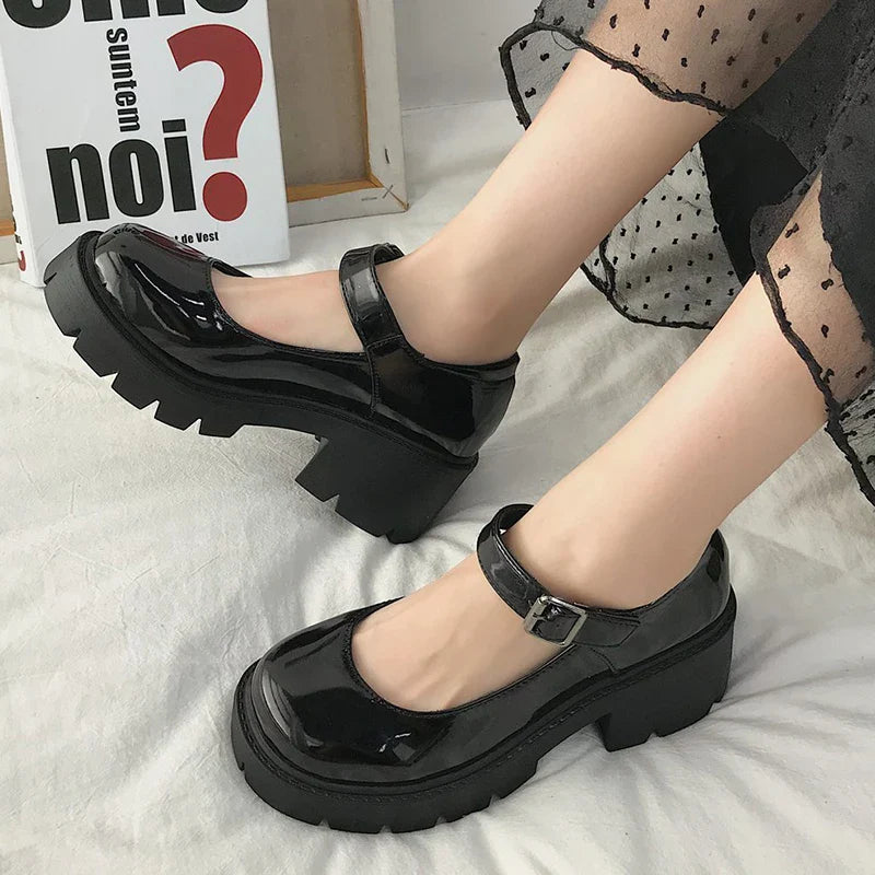 Hnewly Summer Platform Leather Shoes Women Flats Casual Oxford Loafers Thick Bottom Ladies Wedge Lolita Shoes Mary Jane Ladies