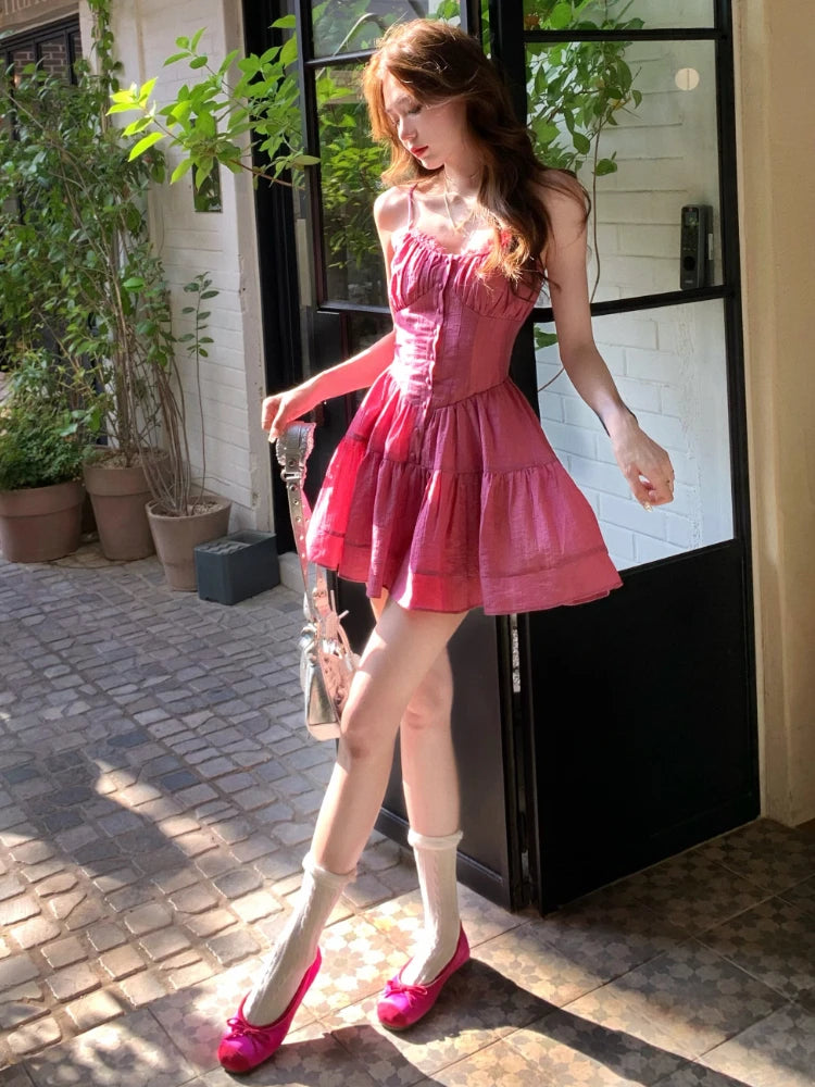 Hnewly Japanese Kawaii Sleeveless Y2k Mini Dress Women Slim Sexy Camisole Dress Summer Casual Evening Party Fashion Short Dress