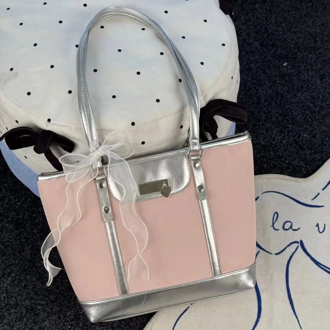 Hnewly  Sweet Cute Pink Tote Bag Handbag Women Summer Y2k Shoulder Bags Backpack Female Large Capacity Casual Underarm Bag Aesthetic