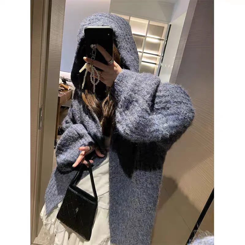 Hnewly  Chunky Knit Open Front Hooded Cardigan for Women Comfy Longline Sweater Hoodie Coat Female Casual Chic Autumn Winter Outfit