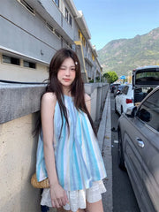 Hnewly  Woman Camis Striped Summer Fashion 2025 Sweet O Neck French Style Chic Loose Tank Tops Female Casual Sleeveless Top