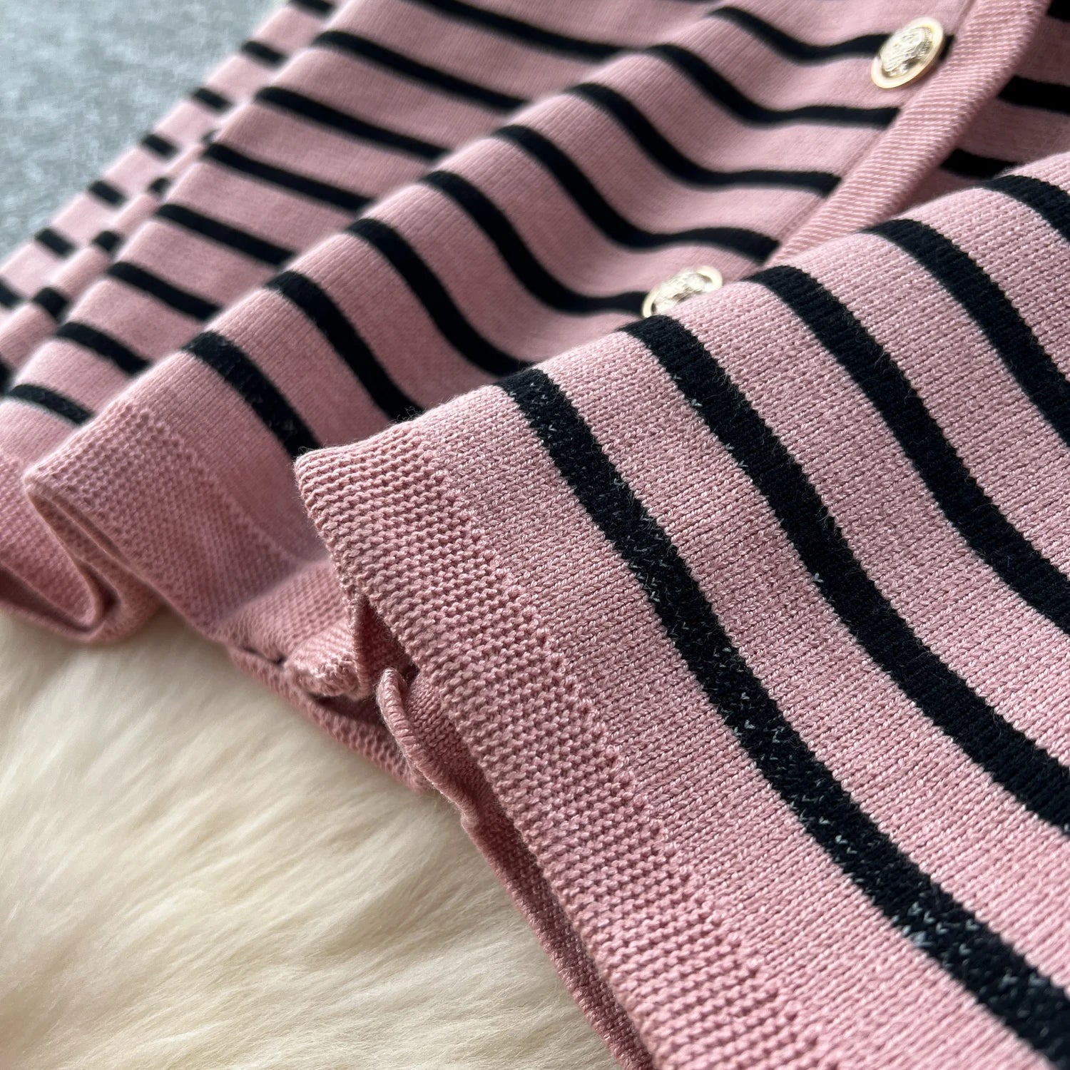 Hnewly  Elegant Knitted Set for Women's High End Versatile Round Neck Striped Knitted Cardigan+High Waist Casual Wide Leg Pants 2PCS