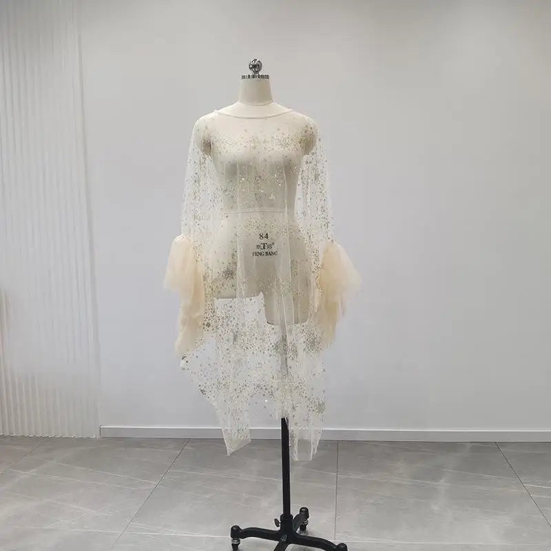 Hnewly  Pregnant Women Mini Dress For Photography Props Solid Color Premama Sequined Stars Photoshoot Dresses Maternity Baby Shower Gown