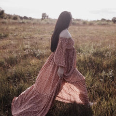 Hnewly  Bohemian Photo Shooting Pregnancy Dress Off Shoulder Long Sleeved Floral Dress For Women Maternity Dress For Photo Shoot