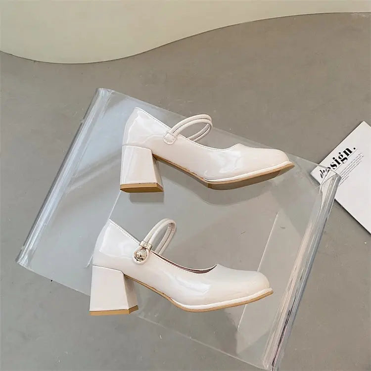 Hnewly New Mary Jane Shoes Women's Shoes Thick Heel Buckle Lolita Shoes School Fashion Simple Hundred High Heels Women Heels