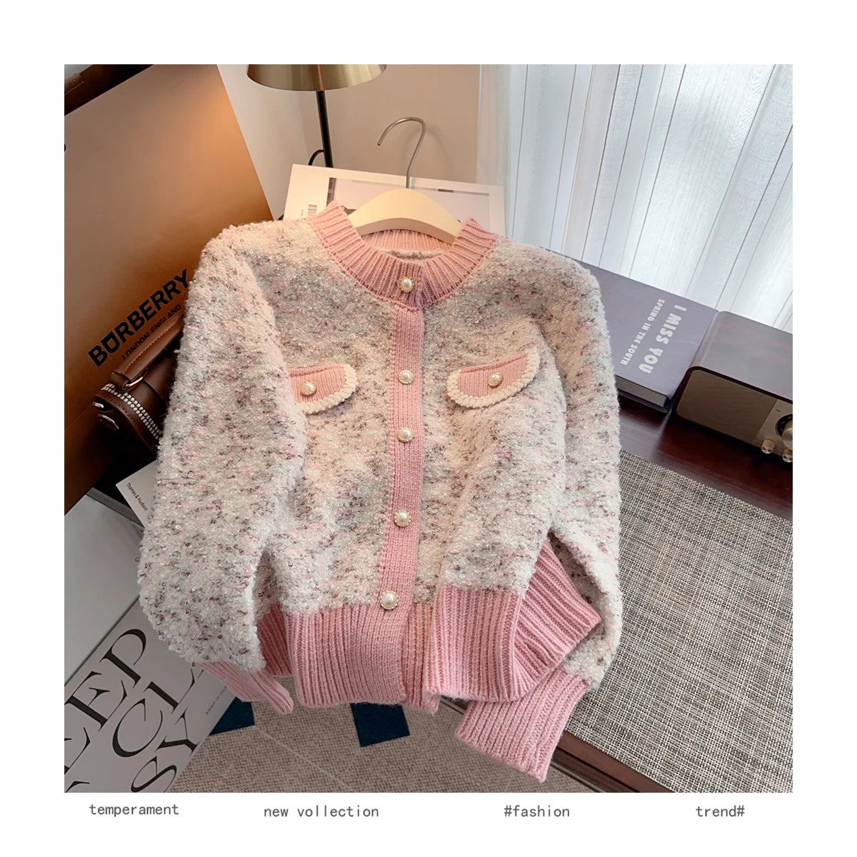 Hnewly  Luxury Pearl Button Sweater Women O-Neck Long Sleeve Cardigan Coat  Single Breasted Warm Jacket Casual All-Matched Knitwear Top