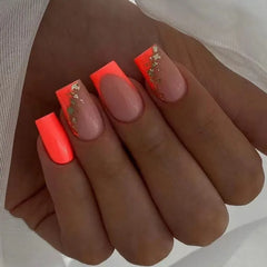 Hnewly 24Pcs Press On Nails Simple French Colorful Wavy Abstract Line Fake Nails Full Cover Nail Art Tips Coffin Square Head False Nail