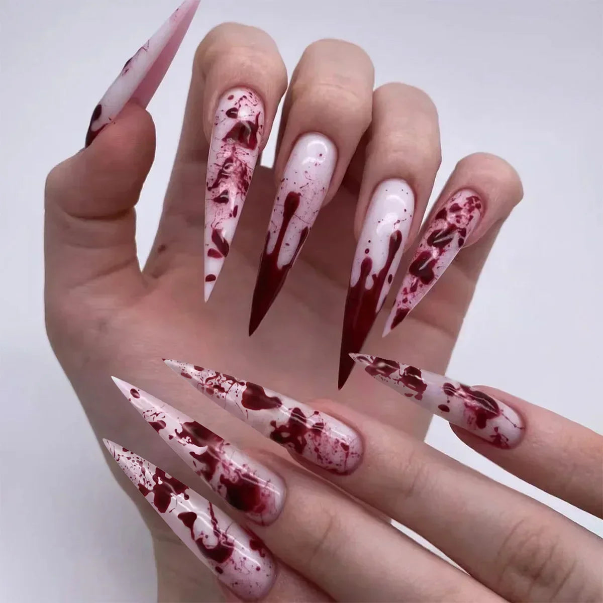 Hnewly 24Pcs Almond False Nails Cute Strawberries with French Design Simple White Wearable Fake Nails Decoration Press on Nail Tips Art