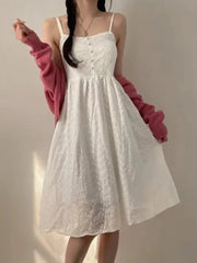 Hnewly  Chic Summer Age-Defying Gentle Style Square Collar Sleeveless Women's Commute Versatile Meat Concealing Dress Cotton High Waist