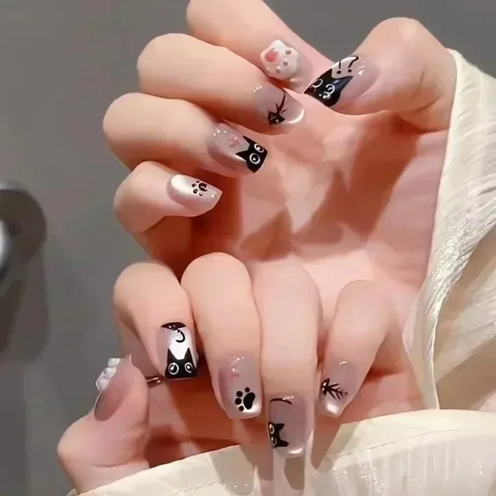 Hnewly 24pcs Detachable Short Press on Nails Y2k rhinestone False Nails with Glue Ballet Sweet Cool Girls Artificial False Nails Tips