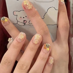 Lunivop  10pcs Handmade Short Nude 3d Tulip Flower Decorated False Nails Set Ready-made Artificial Nail Art Press on Acyrlic Nails