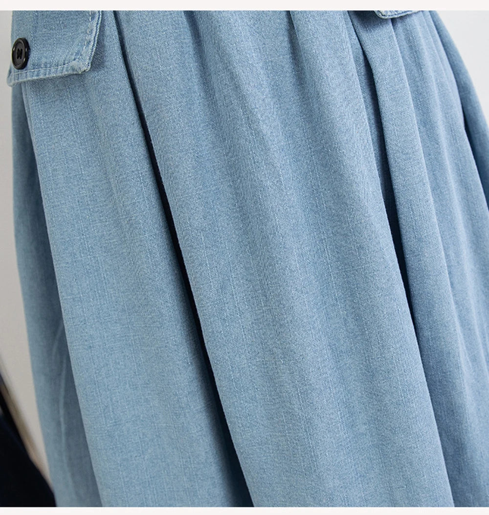 Hnewly M-5XL Oversize Denim Skirt Women's New Elastic High Waisted A-line Loose Fit Retro Knee-length Skirt with Built-in Safety Shorts