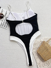 Hnewly  Splicing Wrinkled Backless One Piece Swimsuit Women Swimwear Female High Leg Cut Mini Micro Thong Bather Bathing Suit Swim Lady