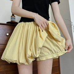 Hnewly  Korean Fashion Flower Bud Skirt Women Summer High Waist Pleated Mini Skirts Woman Solid Color Chic Shorts Skirt Female