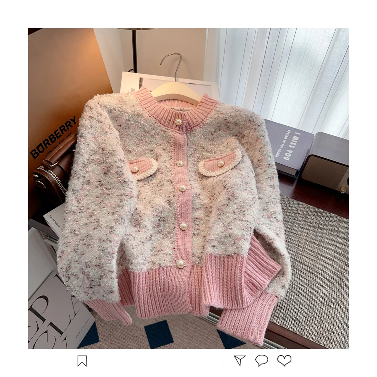 Hnewly  Luxury Pearl Button Sweater Women O-Neck Long Sleeve Cardigan Coat  Single Breasted Warm Jacket Casual All-Matched Knitwear Top
