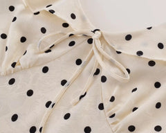 Hnewly   French Retro Polka Dot Print Long Dress Sweet Chic V-neck Summer Women Dress Short Sleeve High Waist Elegant Lady Dresses 2025