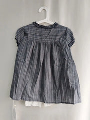 Hnewly  Summer Light Blue Striped Shirts Women Fungus V-neck Lace Up Puff Sleeve Blouses New Loose Casual All-match Tops Mujer