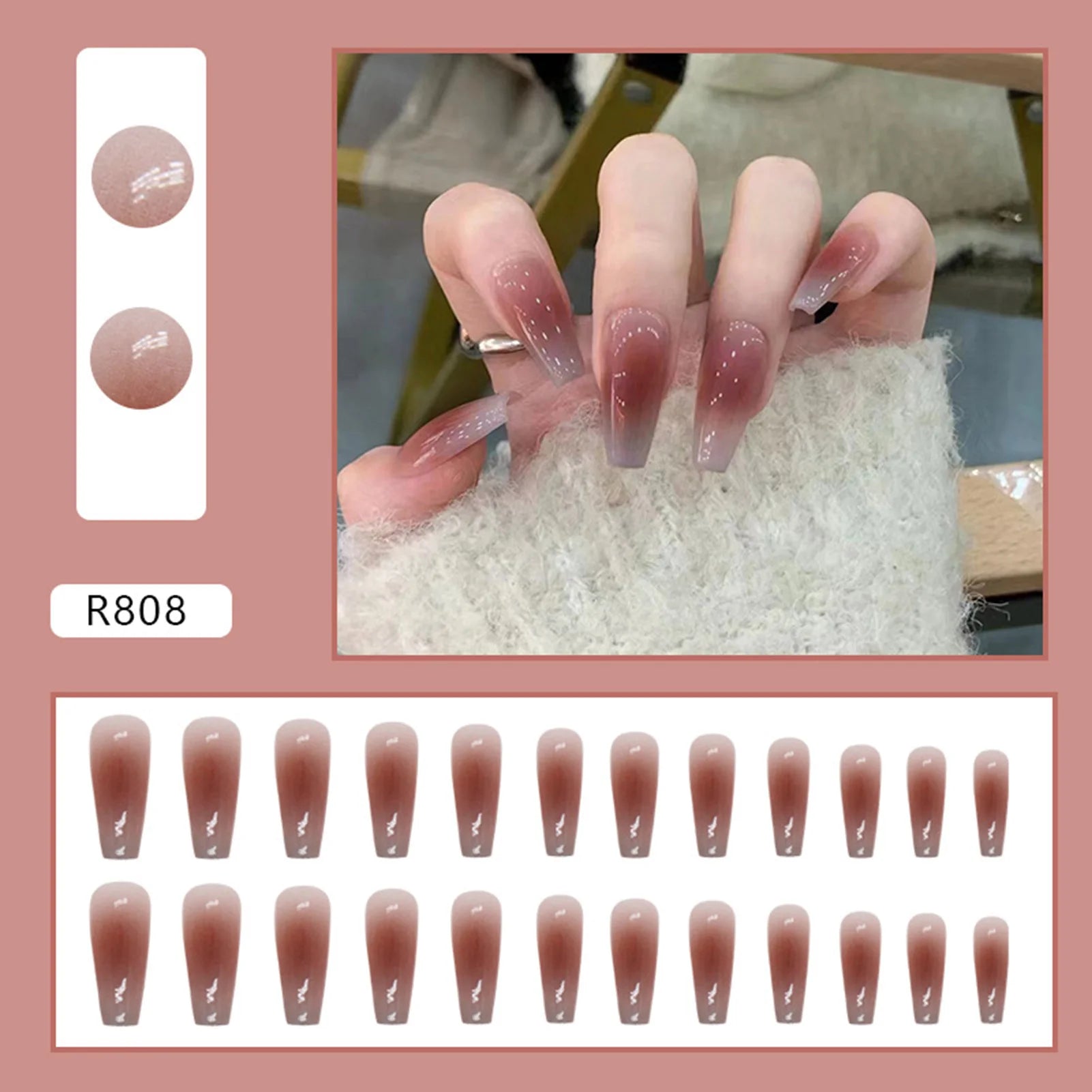 Hnewly 24pcs Gradient False Nails Cute Star Printed Design Fake Nail Short Square Faux Ongles Manicure Nail Stickers Press On Nail Tips