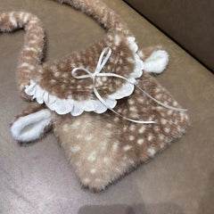 Hnewly  Winter Fashion Faux Fur Crossbody Bags for Women Decor with Ear Leg Warmer Cartoon Shoulder Bag Ladies Pillow Handbags