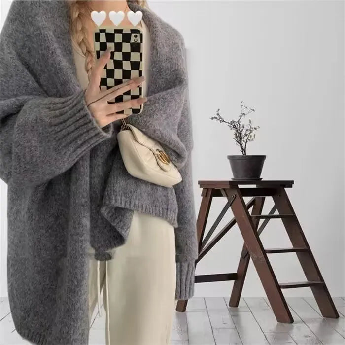 Hnewly  Oversized Open Front Knit Cardigan for Women Comfy Sweater Coat Female Open-front Duster Cardi Casual Chic Autumn Winter Outfit