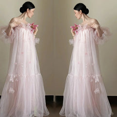 Hnewly  Women Photography Props Pink Korean Off-shoulder Wedding Dresses Pregnancy Maternity Dress for Studio Photoshoot Accessories