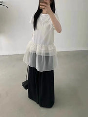 Hnewly  Korean Style Lace Tank Tops Women Y2k Fairycore White Ruffle Sleeveless Dress See-through Aesthetic Kpop Mesh Dress