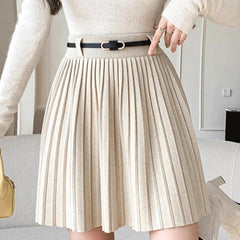 Hnewly  Korean High Waisted Mini Skirts Woman Summer Solid A-Line Knitting Skirts Women Pleated Mini Harajuku Ladies Short Dress