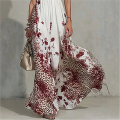 Lunivop  Summer Hanging Neck Sleeveless Waist Party Maxi Dress Women Elegant Hollow Floral Print Pleated Lady Chic Evening Gown Vacation
