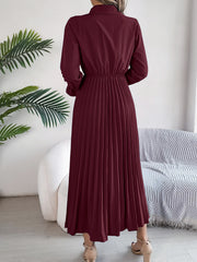 Hnewly  Elegant Single-breasted Pleated High Waist Solid Long Sleeve Dress, Women's Clothing
