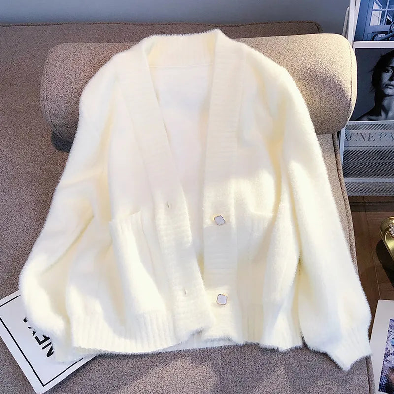Hnewly  Soft Knitted Sweater Cardigan Coat 2023 New Women Spring Autumn New  Warm Comfortable Long Sleeve V-Neck Fashion Top Coat