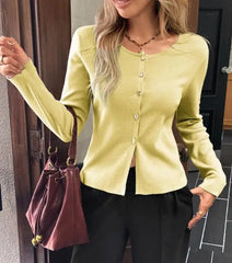 Hnewly  Autumn/winter Women's Elegant Knit Cardigan Soft Fabric with Metal Button Detail and Fitted Cut Versatile Top