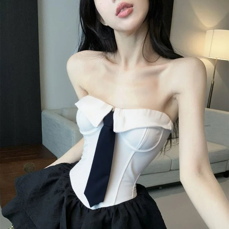 Hnewly  Crop Tank Tops Women Fashion Sexy Tie Irregular Backless Chic Slim Summer Casual New Party Camis Female Clubwear