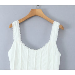 Lunivop  Sweet Girl O Neck Sleeveless White Tank Mini Dress Women Side Bandage Pleated Hem Casual Holiday Summer Dresses Short Robe