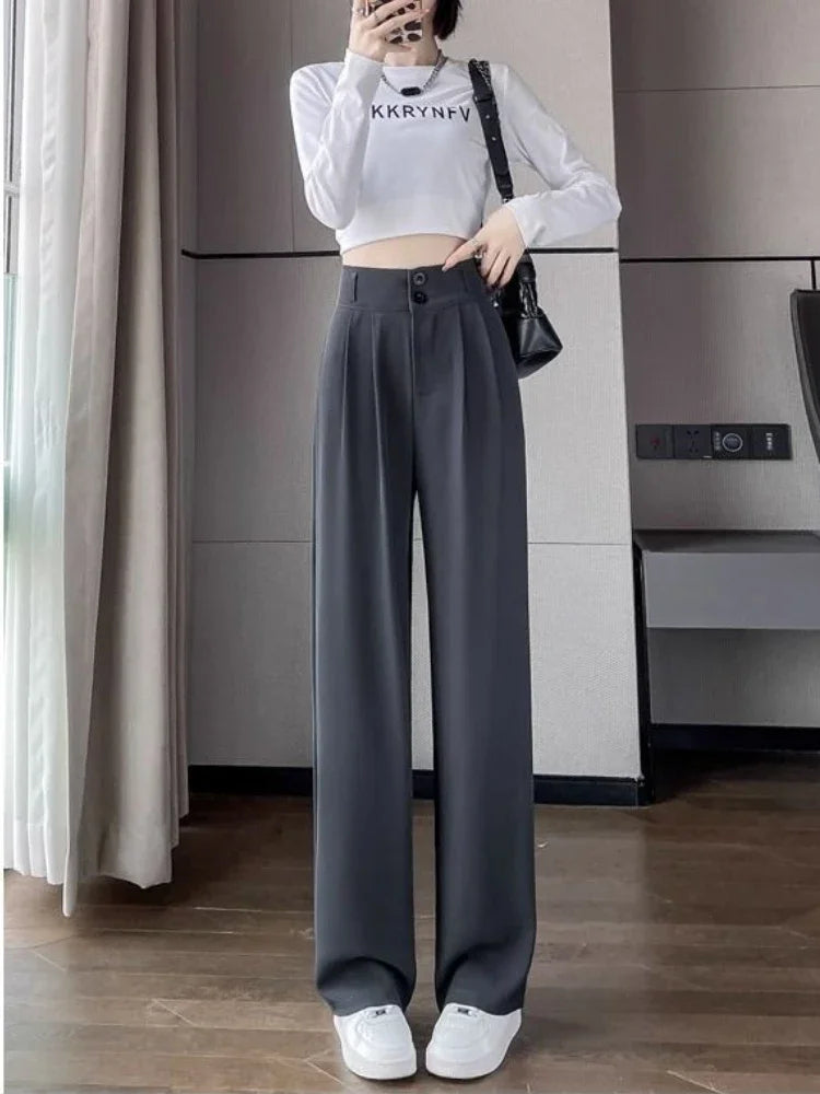 Hnewly Korean High Waist Wide Leg Trousers Female Fall Summer Casual Loose Office Lady Suit Pants Fashion Baggy Outwear Clothing